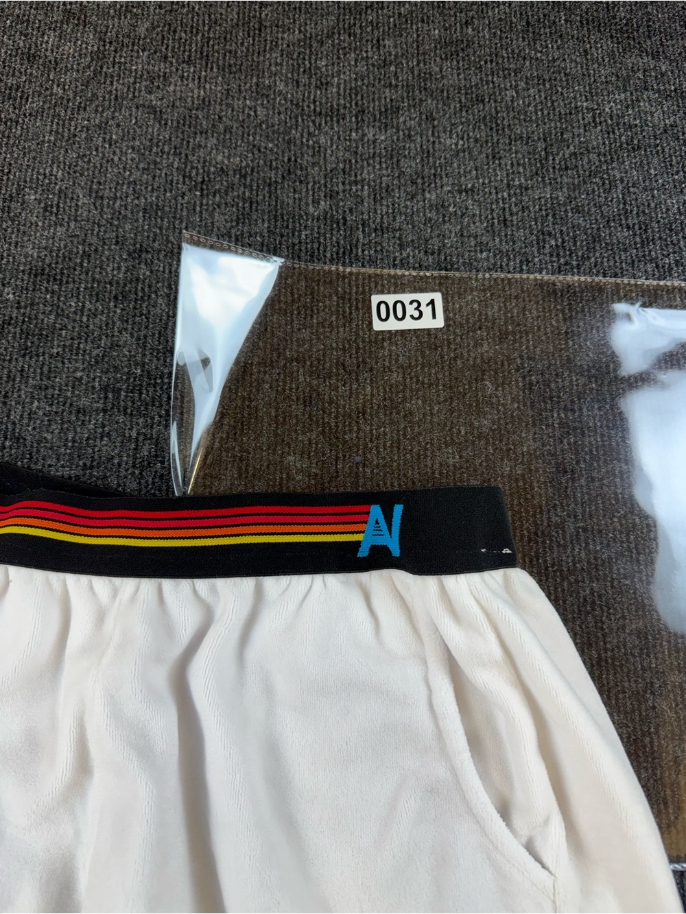 Aviator Nation White Lounge Shorts with Black Rainbow Stripe Waistband - Picture 7 of 7